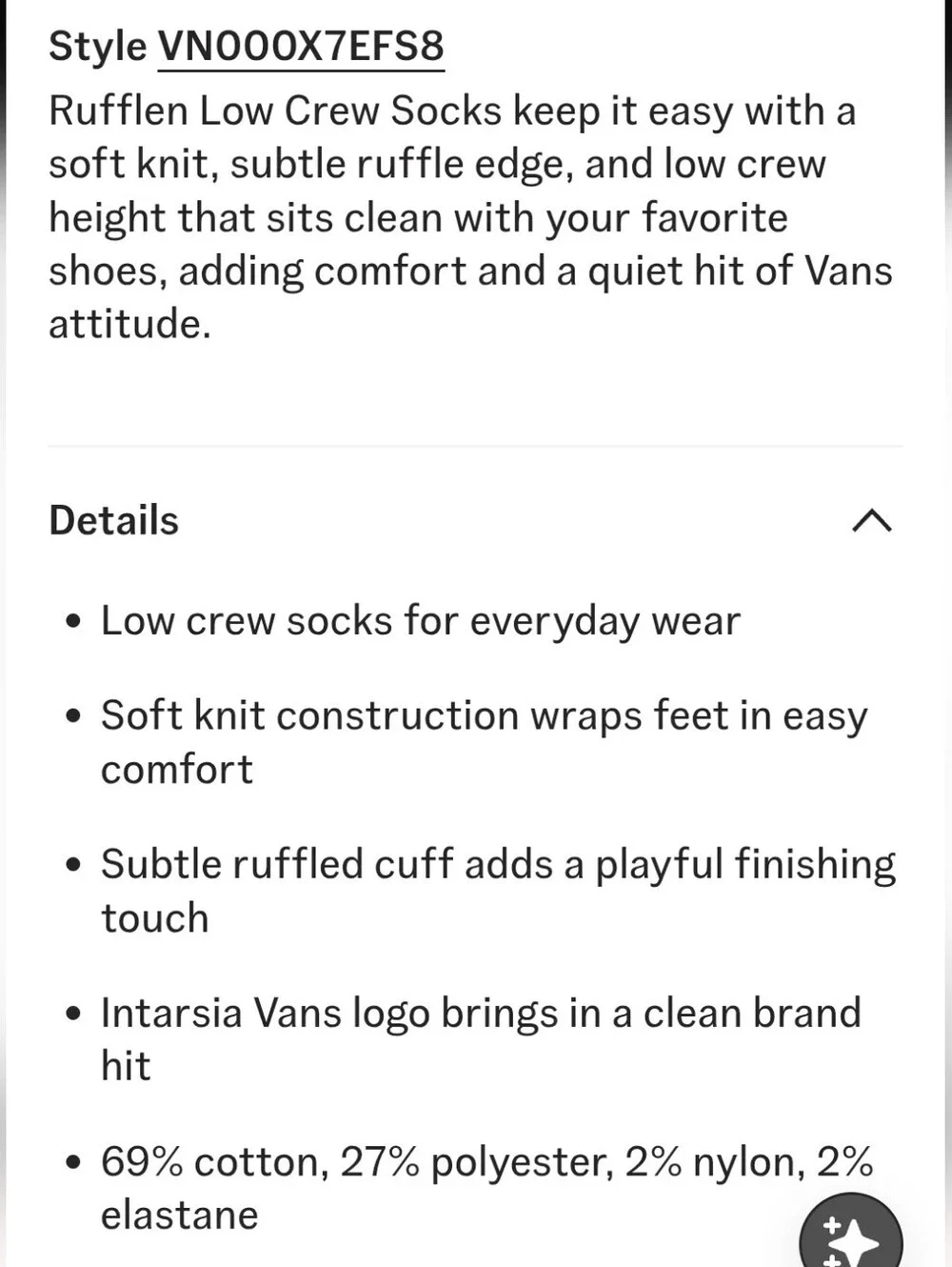 Vans Rufflen Low Crew Socks